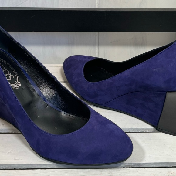 Tods PURPLE Suede Round Toe Wedges, Size IT 40/US 10, NNB, $1250, Walkable Chic. - Picture 3 of 8